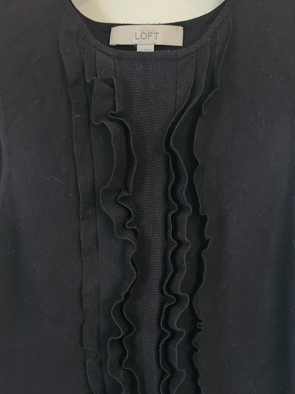 LOFT Women’s Black Sleeveless Ruffle Front Sweater Top